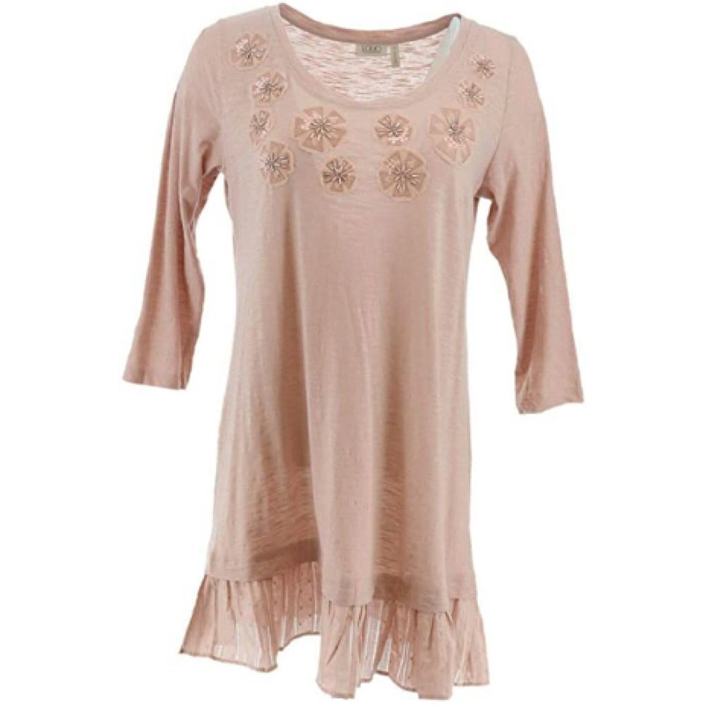 Logo By Lori Goldstein Pink Knit Tunic Top Dress 3/4 Sleeve Size Small